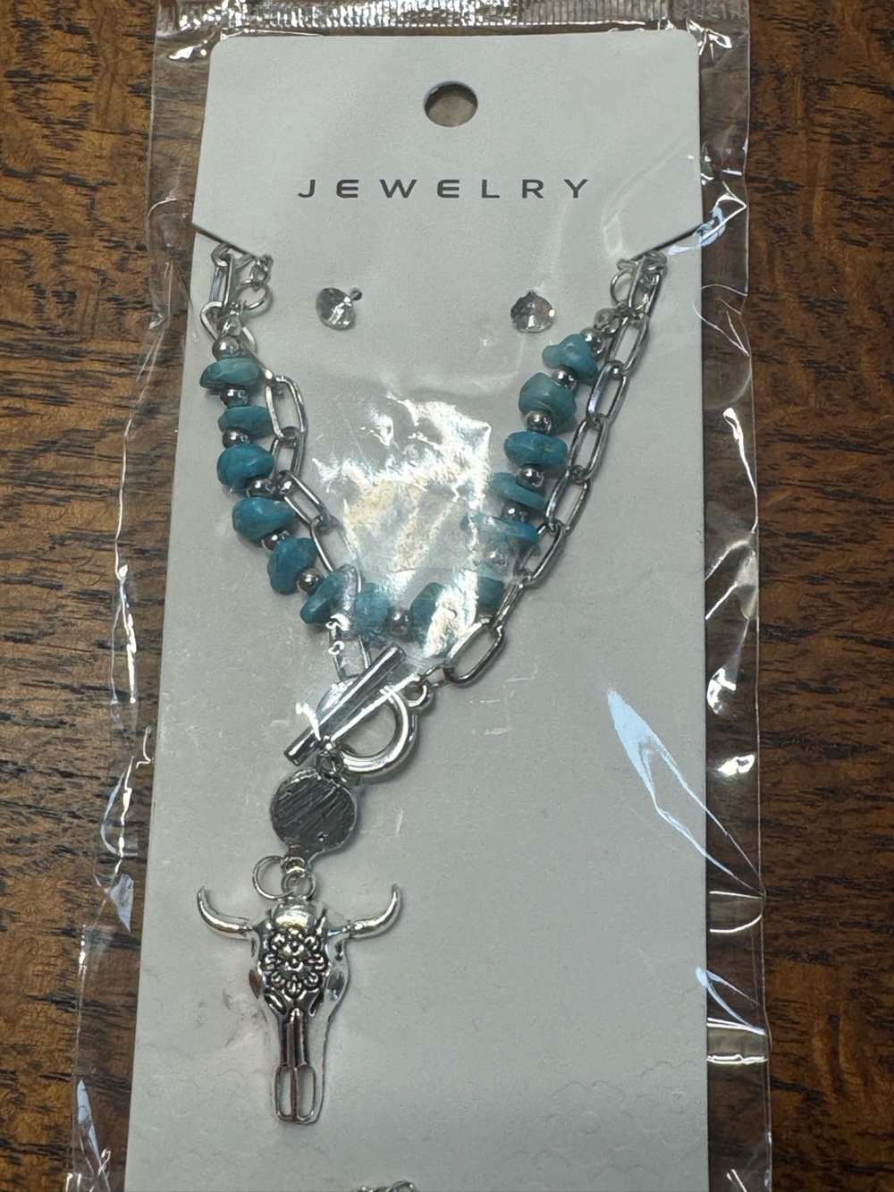 NWT Western Steer Skull & Turquoise Link Toggle Necklace Set